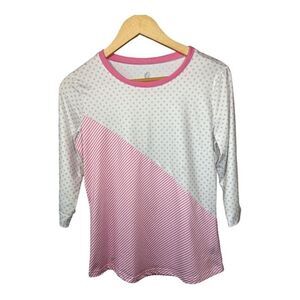 GGBLUE Women’s Mixed Print 3/4 Sleeves Athletic Tee Shirt Pink/White Size Small